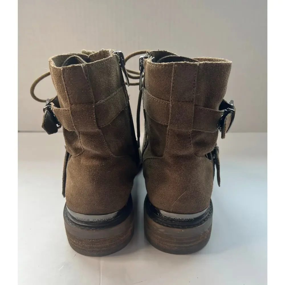 Vince Camuto Brown Suede Leather Combat Moto Tokode Zip Up Ankle Boots Sz 8‎